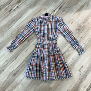 HUNTER BELL Colorful Plaid Long Sleeve Dress